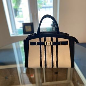 Michael Kors Karson LG Leather Satchel Bag - Black White